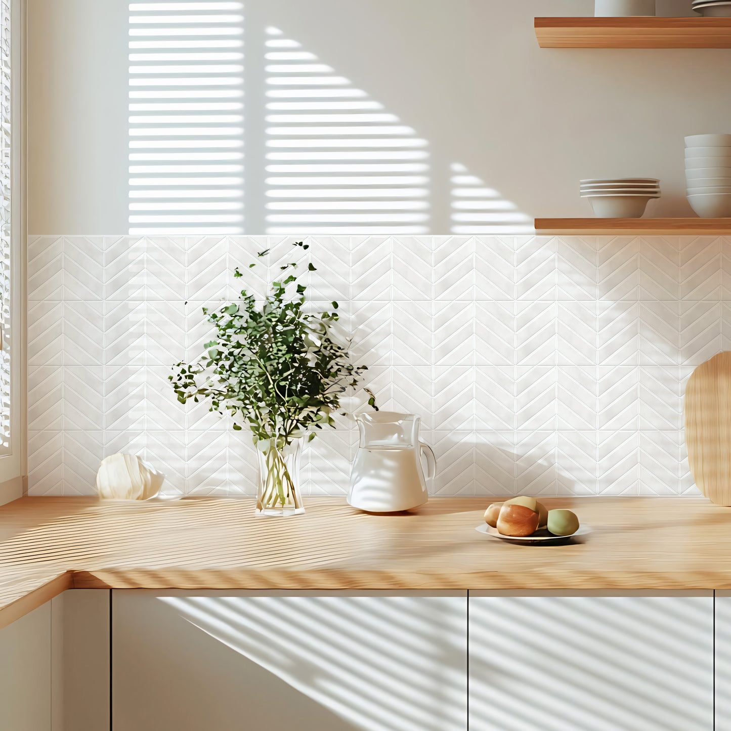 Chevron Peel and Stick Backsplash Tiles 11.4"×9" Stick on Backsplash Self Adhesive Wall Tile for Kitchen Bathroom Office - Plain White