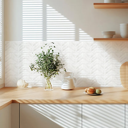 Chevron Peel and Stick Backsplash Tiles 11.4"×9" Stick on Backsplash Self Adhesive Wall Tile for Kitchen Bathroom Office - Plain White