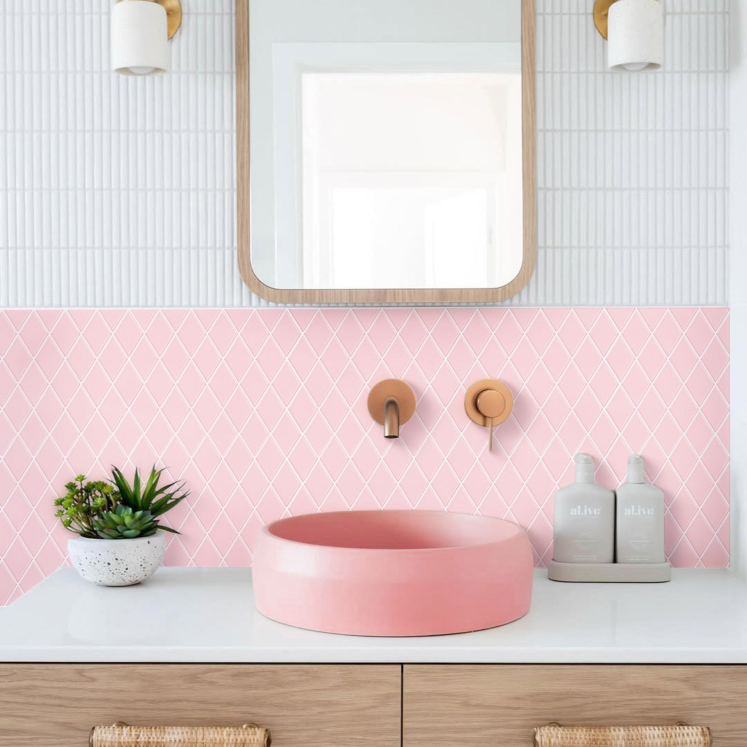 Ist Momoreo Stick on Tiles Peel and Stick Backsplash for Kitchen Walls, Diamond Shape - Pink 12" x 12"(30.5 x 30.5 cm)