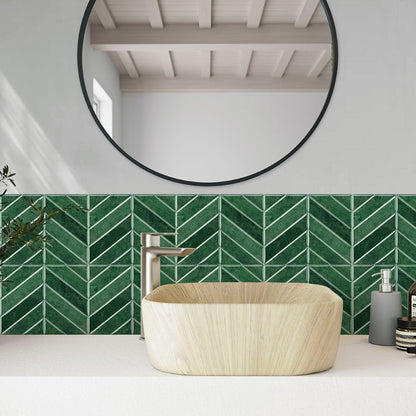 Chevron Peel and Stick Backsplash 11.4"×9" Stick on Backsplash Self Adhesive Wall Tile for Kitchen Bathroom Office - Deep Green