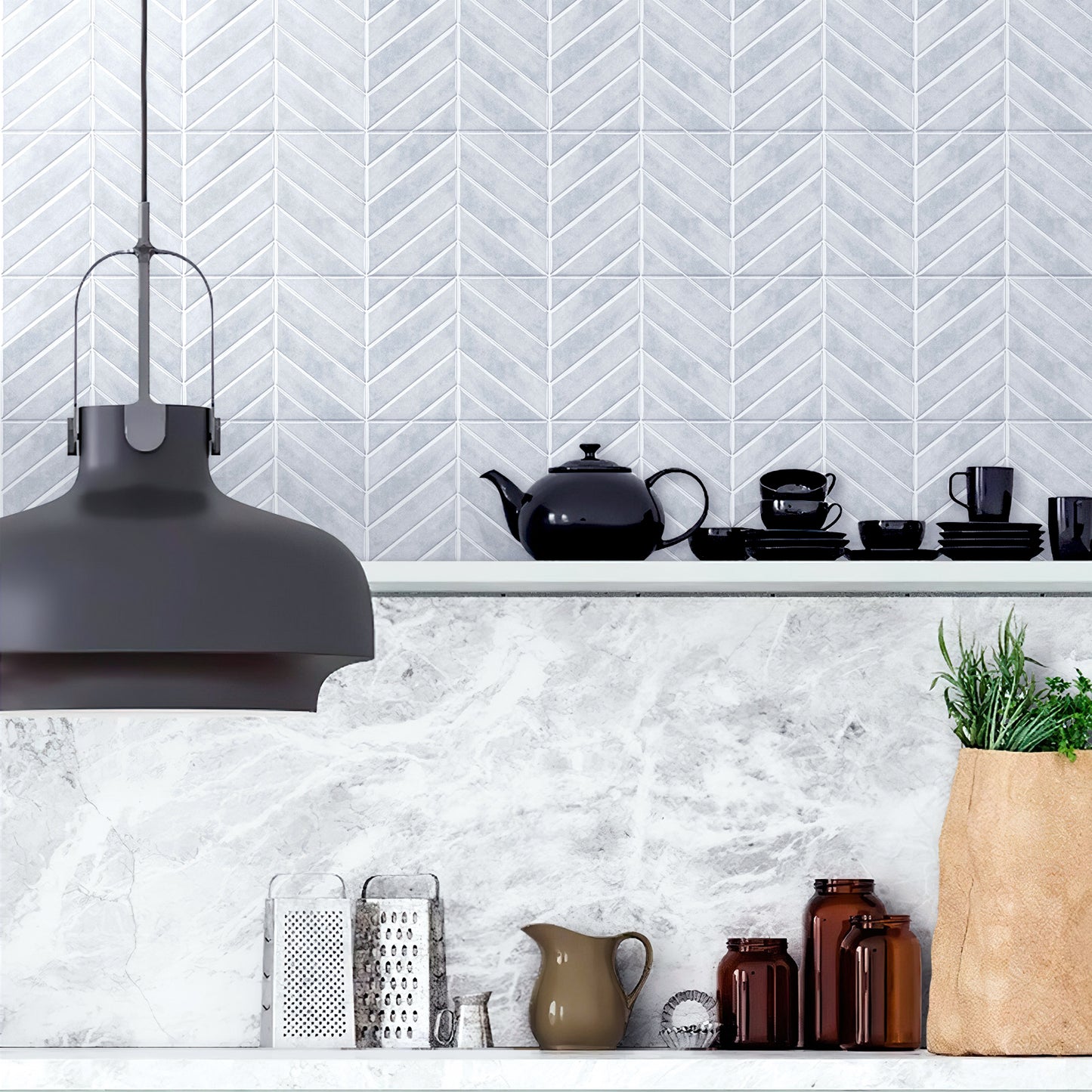 Chevron Peel and Stick Backsplash Tiles 11.4"×9" Stick on Backsplash Self Adhesive Wall Tile for Kitchen Bathroom Office - Ash