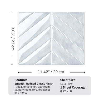 Chevron Peel and Stick Backsplash Tiles 11.4"×9" Stick on Backsplash Self Adhesive Wall Tile for Kitchen Bathroom Office - Ash