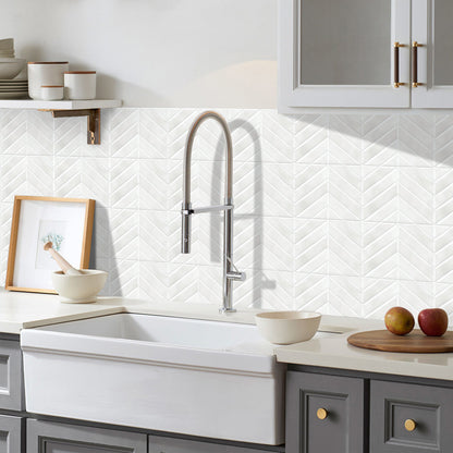 Chevron Peel and Stick Backsplash Tiles 11.4"×9" Stick on Backsplash Self Adhesive Wall Tile for Kitchen Bathroom Office - Plain White