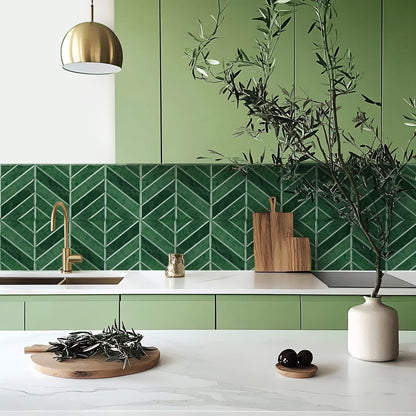 Chevron Peel and Stick Backsplash 11.4"×9" Stick on Backsplash Self Adhesive Wall Tile for Kitchen Bathroom Office - Deep Green