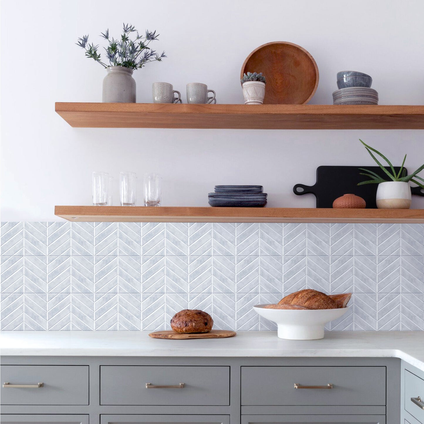 Chevron Peel and Stick Backsplash Tiles 11.4"×9" Stick on Backsplash Self Adhesive Wall Tile for Kitchen Bathroom Office - Ash