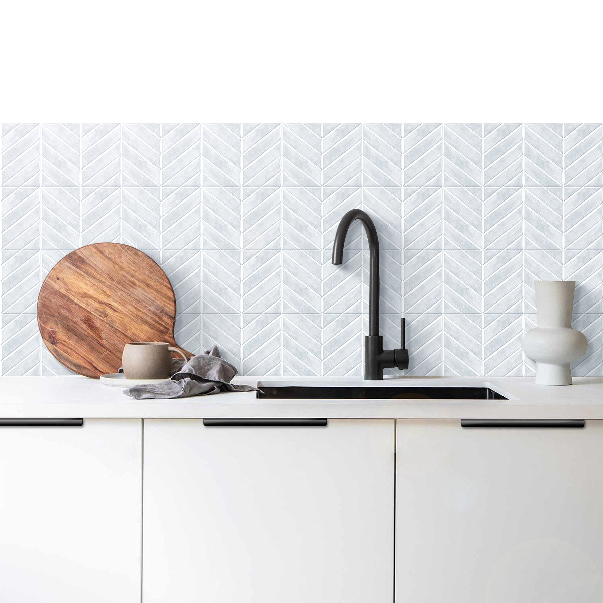Chevron Peel and Stick Backsplash Tiles 11.4"×9" Stick on Backsplash Self Adhesive Wall Tile for Kitchen Bathroom Office - Ash