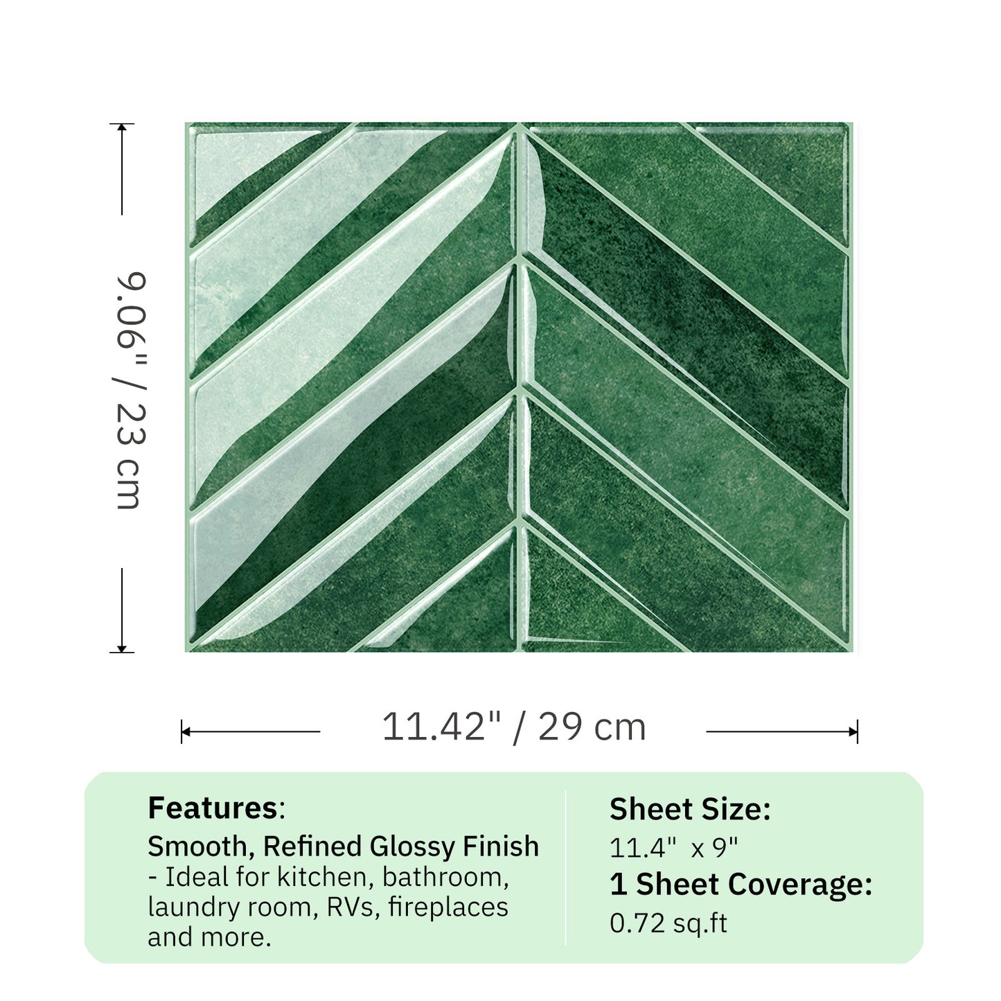 Chevron Peel and Stick Backsplash 11.4"×9" Stick on Backsplash Self Adhesive Wall Tile for Kitchen Bathroom Office - Deep Green