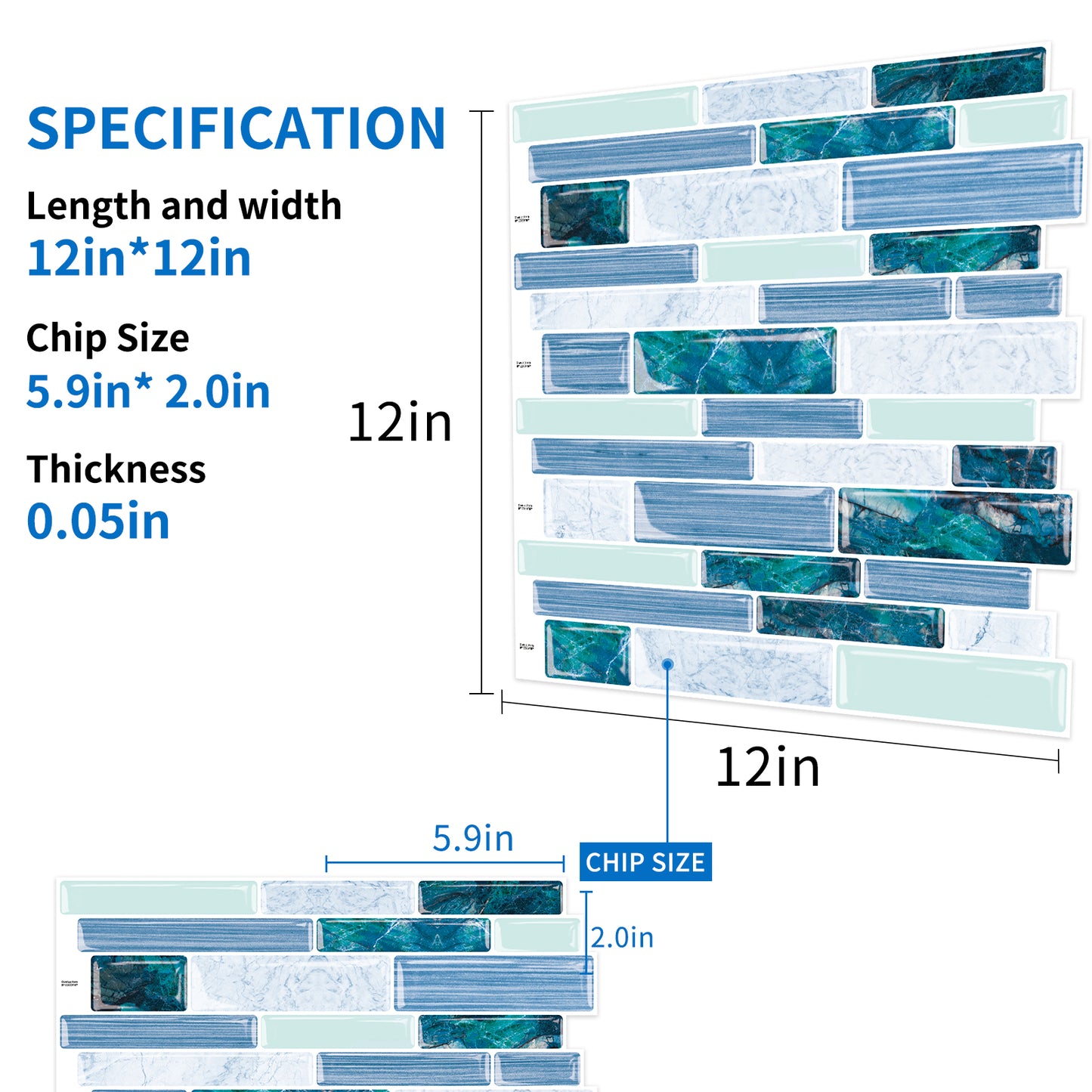 Ist Momoreo Ocean Green Peel and Stick Backsplash 3D Adhesive Wall Tile 12"x12"(30.5 x 30.5 cm)