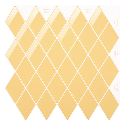 Peel and Stick Backsplash for Kitchen Accent Wall Tile Stickers 12"x12" Diamond Shape Self Adhesive Stick on Backsplash - Tuscan Yellow