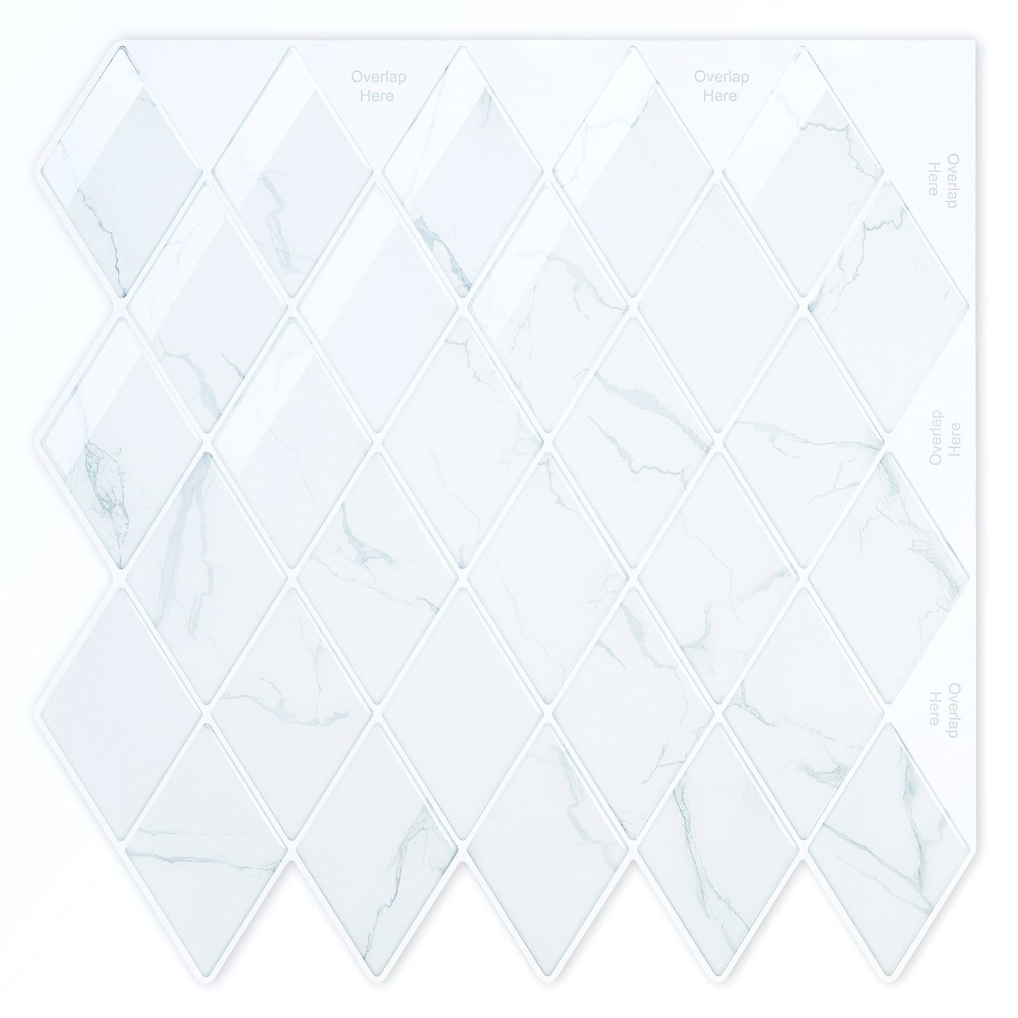 Peel and Stick Backsplash for Kitchen Accent Wall Tile Stickers 12"x12" Diamond Shape Self Adhesive Stick on Backsplash - White Marble