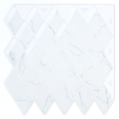 Peel and Stick Backsplash for Kitchen Accent Wall Tile Stickers 12"x12" Diamond Shape Self Adhesive Stick on Backsplash - White Marble