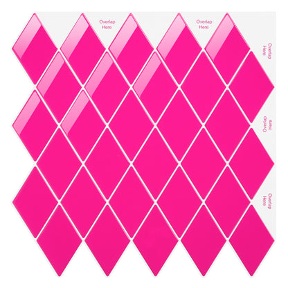 Peel and Stick Backsplash for Kitchen Accent Wall Tile Stickers 12"x12" Hot Pink Diamond Shape Self Adhesive Stick on Backsplash - Fuchsia