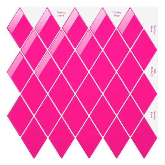 Peel and Stick Backsplash for Kitchen Accent Wall Tile Stickers 12"x12" Hot Pink Diamond Shape Self Adhesive Stick on Backsplash - Fuchsia