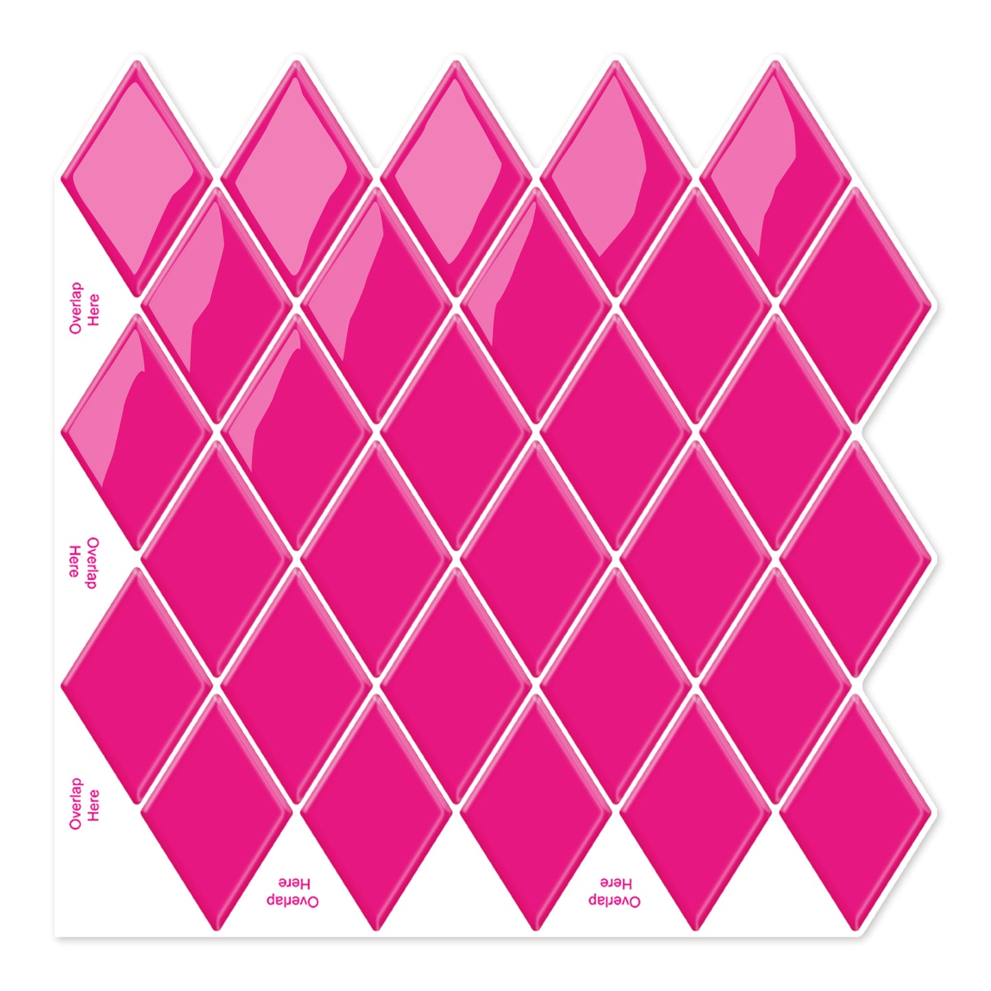 Peel and Stick Backsplash for Kitchen Accent Wall Tile Stickers 12"x12" Hot Pink Diamond Shape Self Adhesive Stick on Backsplash - Fuchsia
