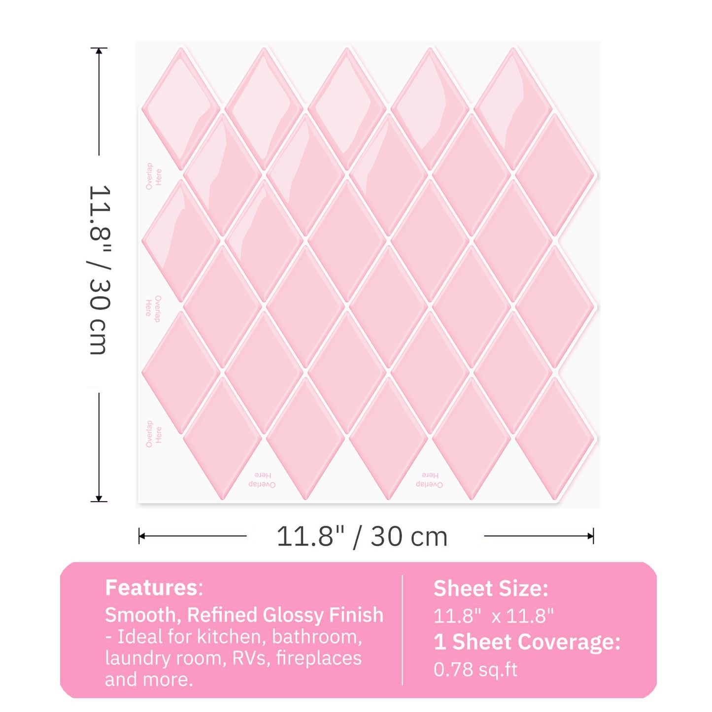 Ist Momoreo Stick on Tiles Peel and Stick Backsplash for Kitchen Walls, Diamond Shape - Pink 12" x 12"(30.5 x 30.5 cm)
