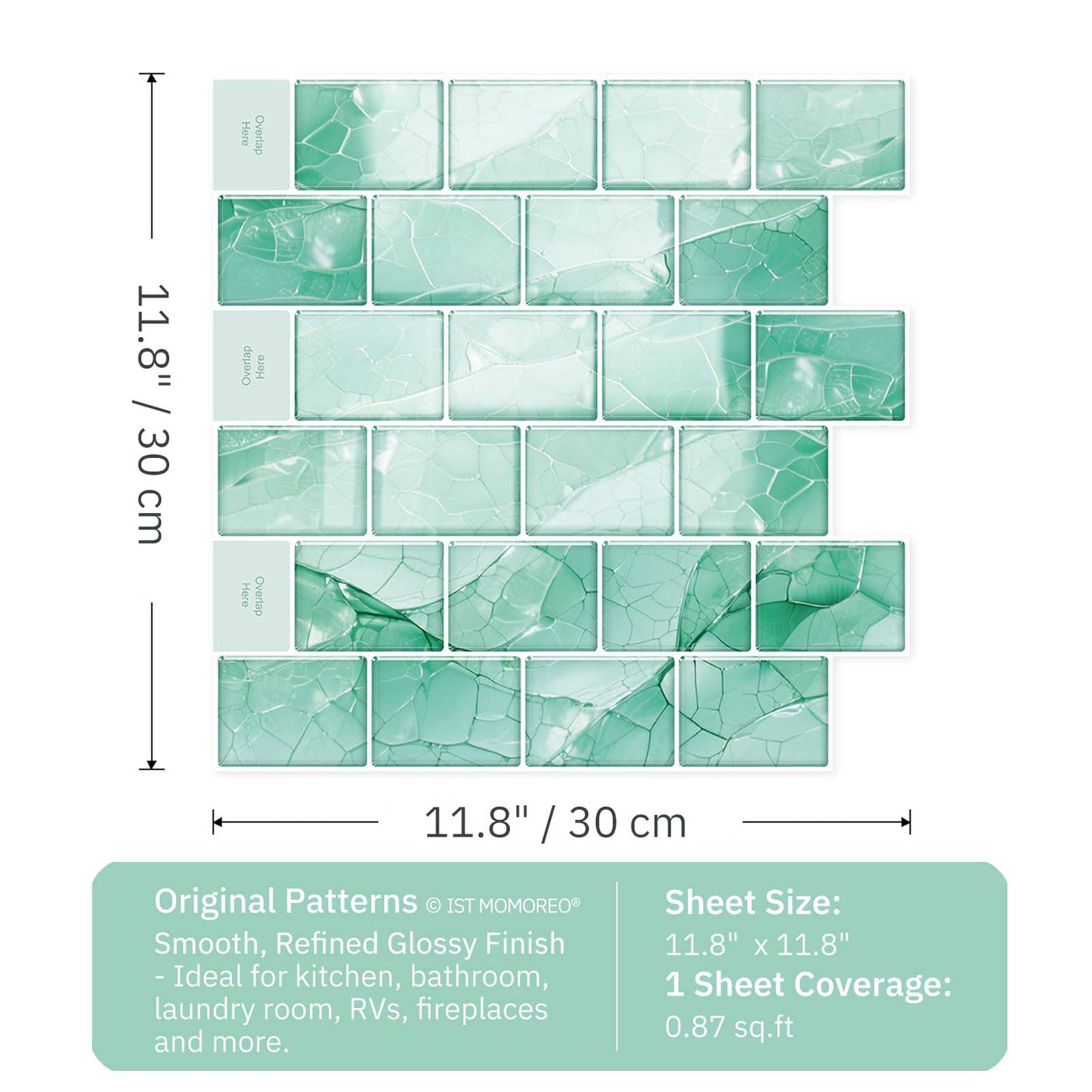 Ist Momoreo Peel and Stick Backsplash for Kitchen Bathroom Accent Wall 12"x12" (30 cm x 30 cm) Stick on Backsplash Stickers Self Adhesive Subway Tiles - Emerald Green