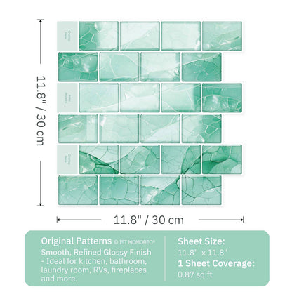 Ist Momoreo Peel and Stick Backsplash for Kitchen Bathroom Accent Wall 12"x12" (30 cm x 30 cm) Stick on Backsplash Stickers Self Adhesive Subway Tiles - Emerald Green