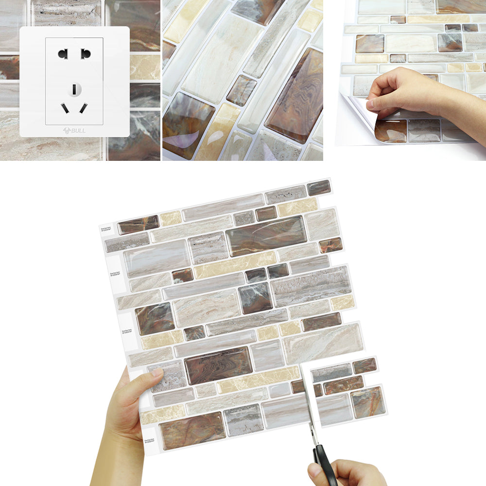 Brown Marble Peel and Stick Backsplash Self-Adhesive Tile for Kitchen Bathroom 12"x12" (30.5x30.5 cm)