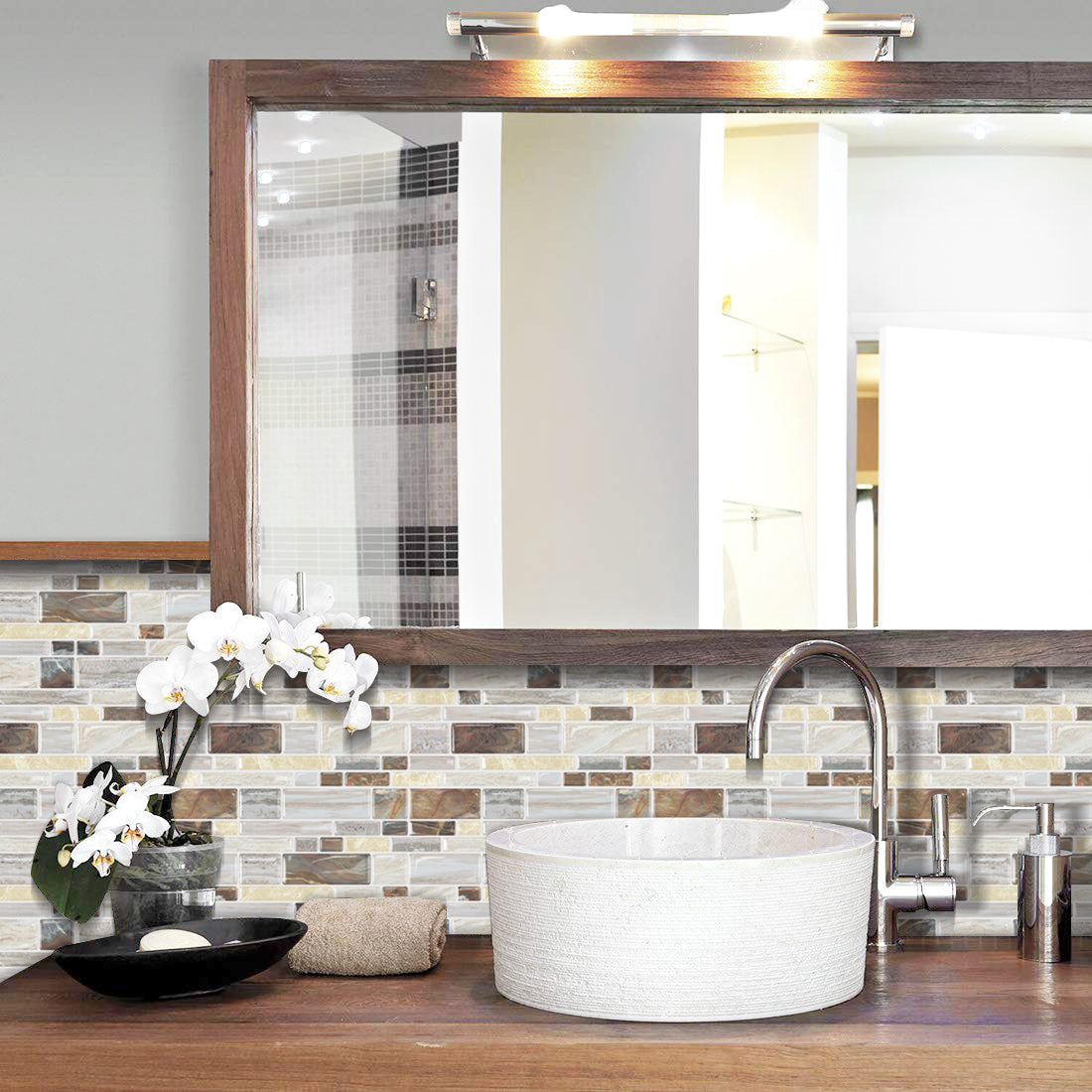 Brown Marble Peel and Stick Backsplash Self-Adhesive Tile for Kitchen Bathroom 12"x12" (30.5x30.5 cm)